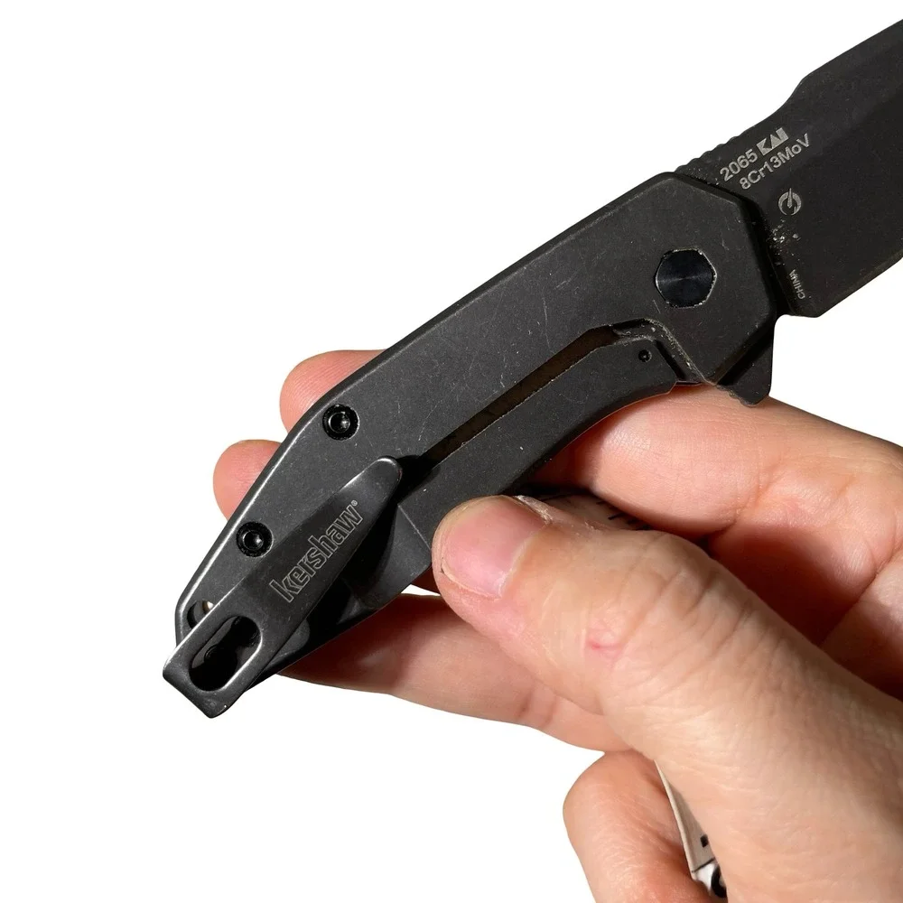 Kershaw 2065 Black Folding Knife 8Cr13MoV w/ Tribal Dragon Engraving EDC